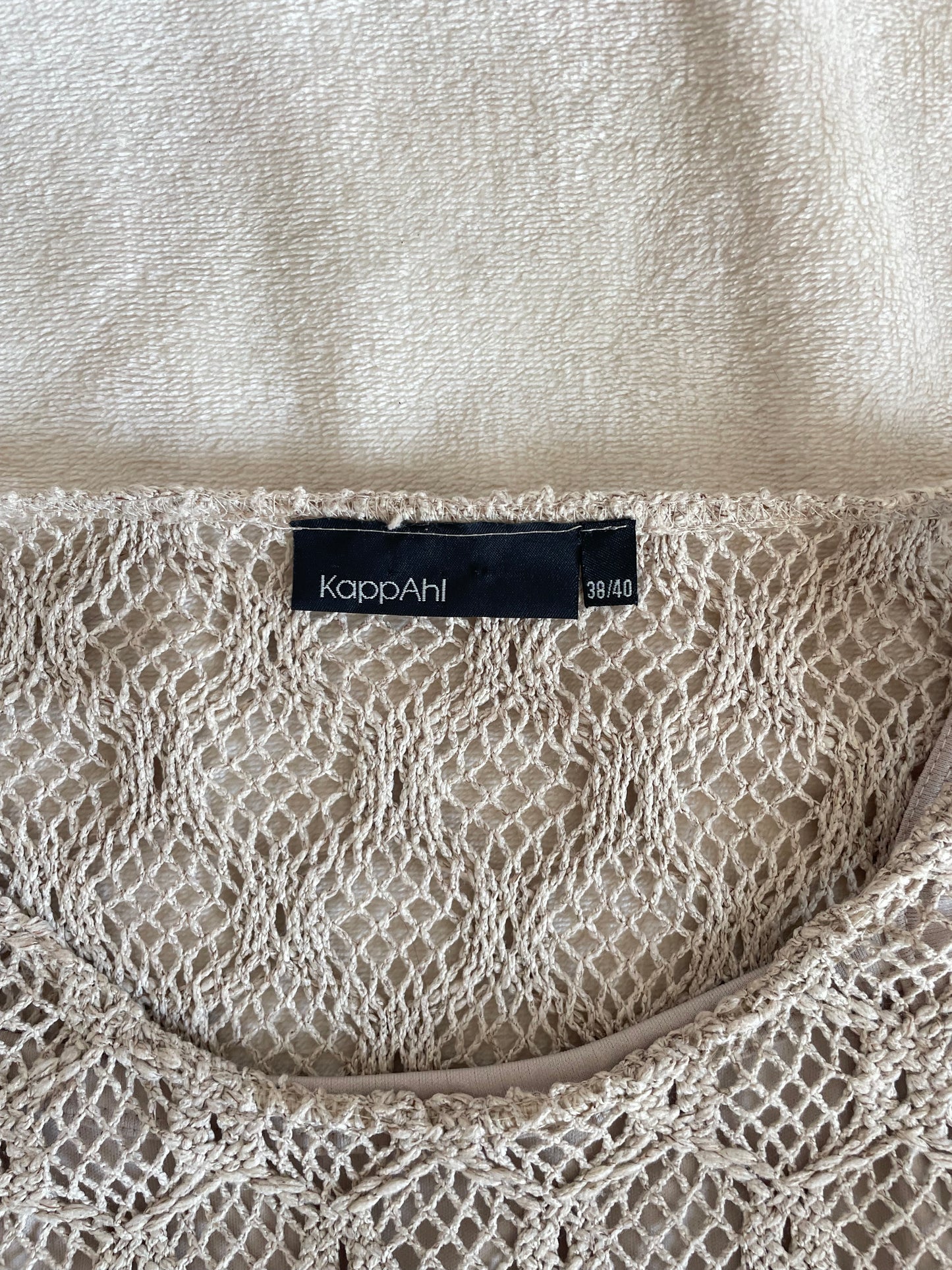 Beige Long Sleeve Crochet Top