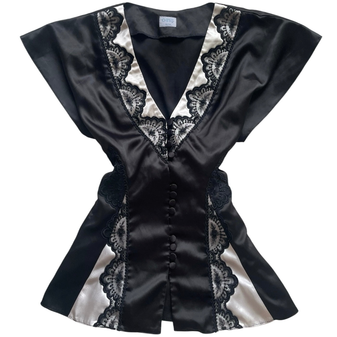 Satin Lace Tie Blouse