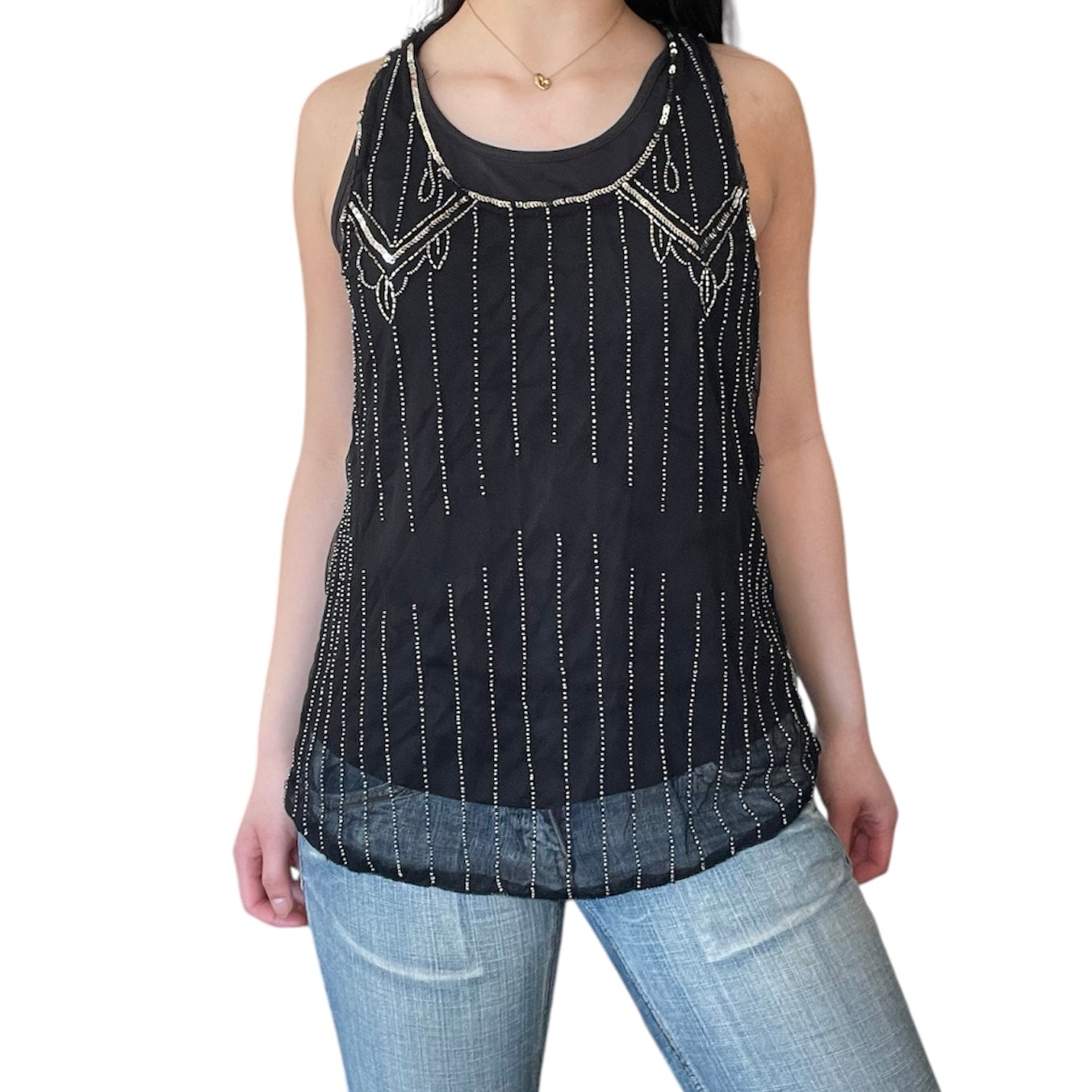 Mesh Double Layer Bead Top