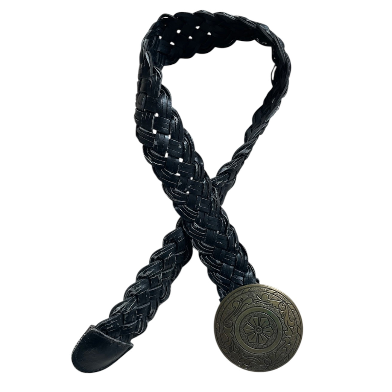 Braided Leather Big Buckle Belt
