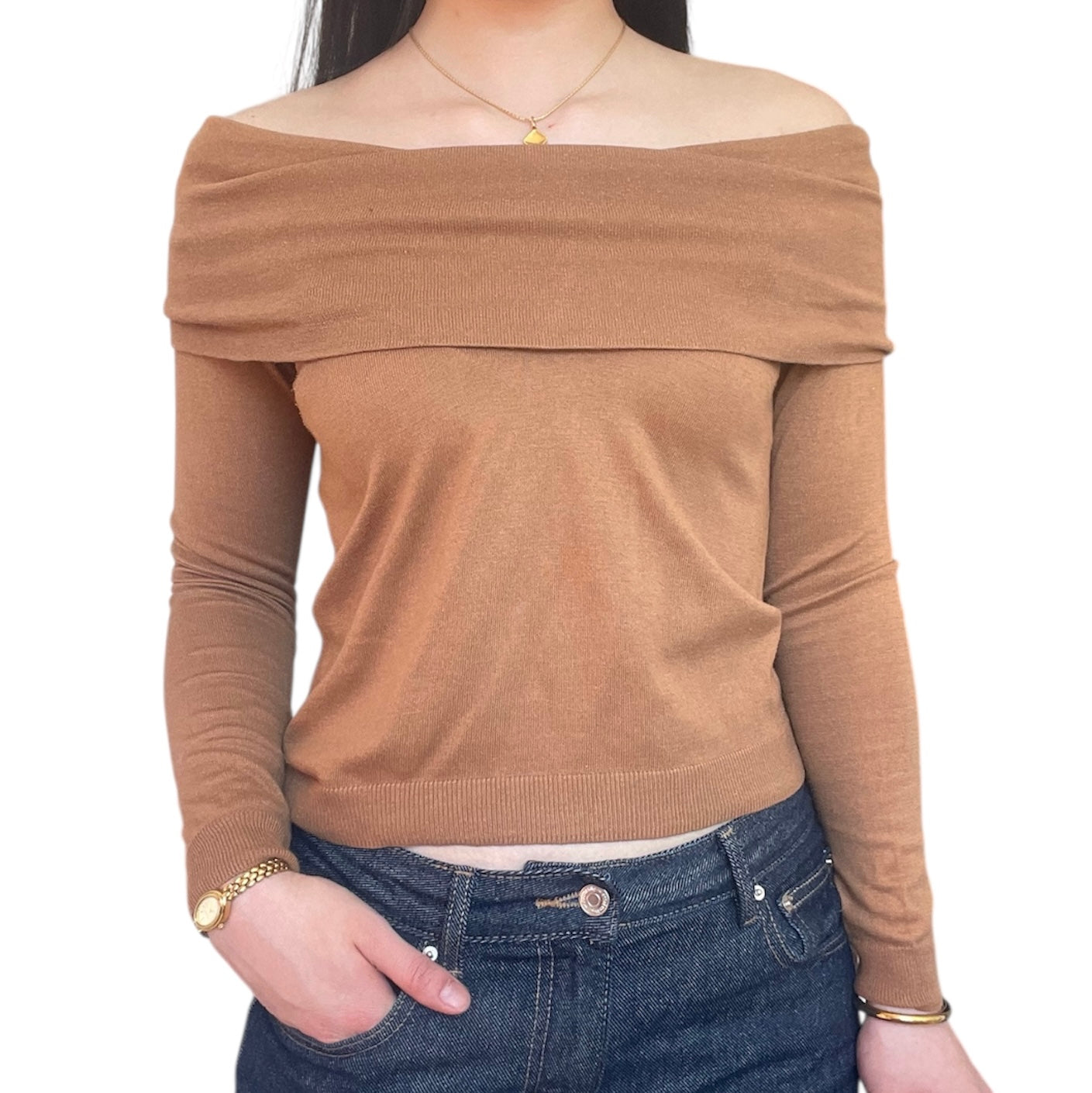 Massimo Dutti Off-Shoulder Knit Long Sleeve
