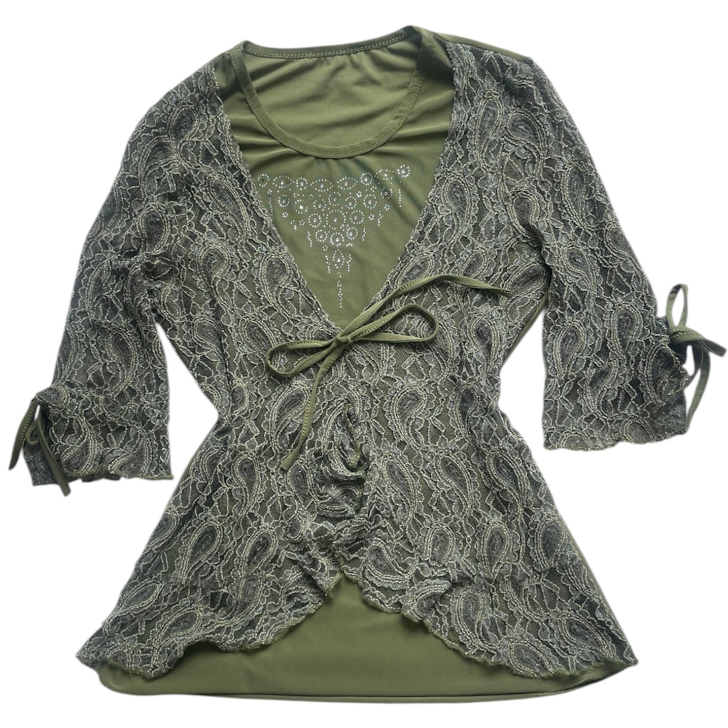 Lace Rhinestone 3/4 Sleeve Top