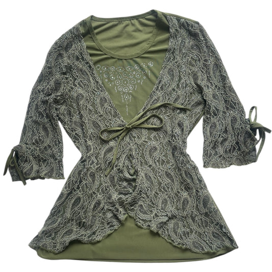 Lace Rhinestone 3/4 Sleeve Top