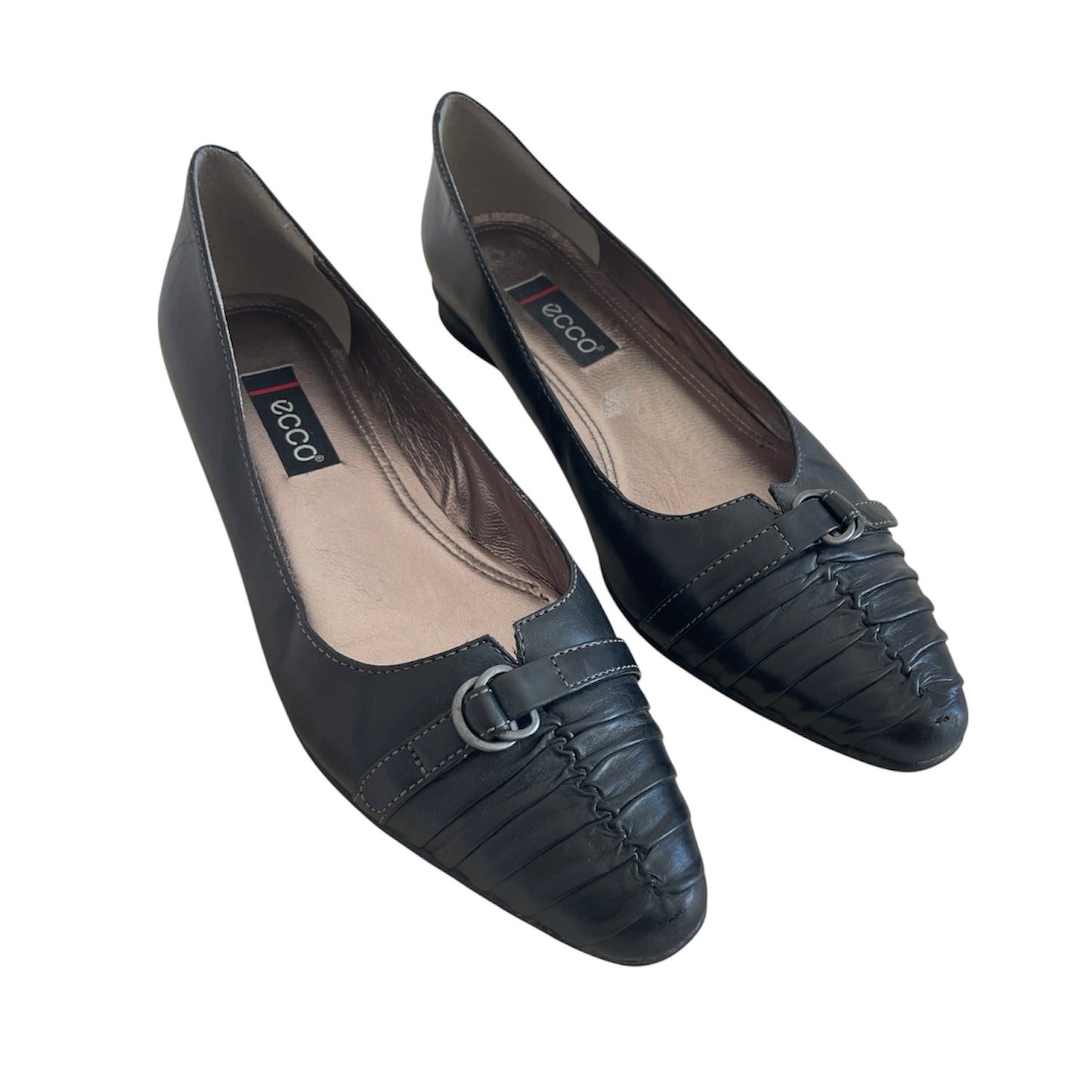 Ecco Leather Buckle Ballet Flats