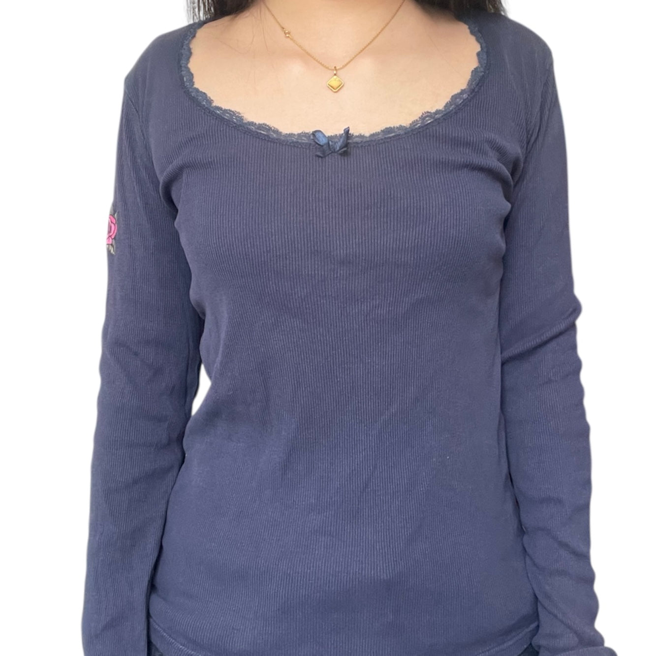 Long Sleeve Lace Bow Top