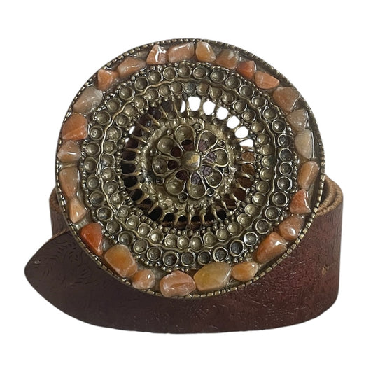 Round Crystal Buckle Leather Belt
