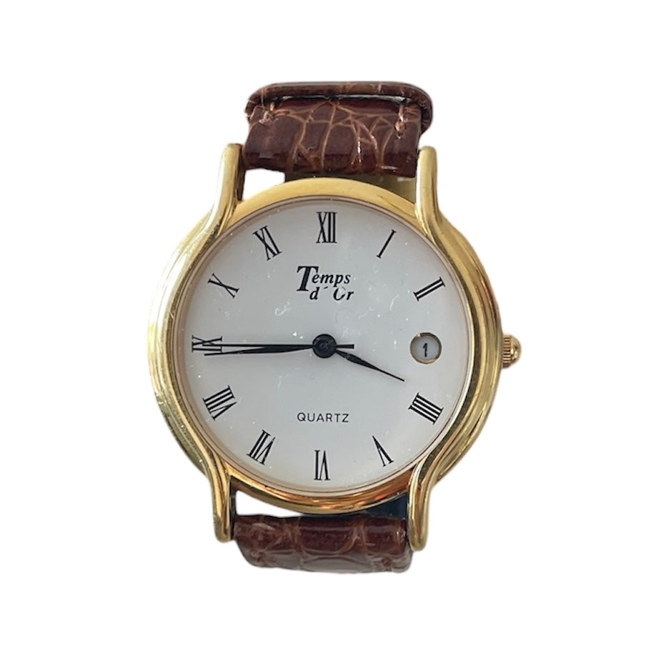 Gold Brown Leather Temps d’Or Watch