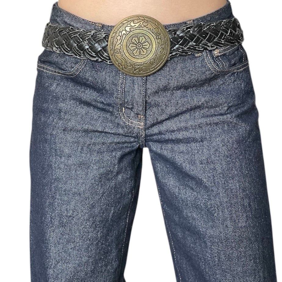 Braided Leather Big Buckle Belt