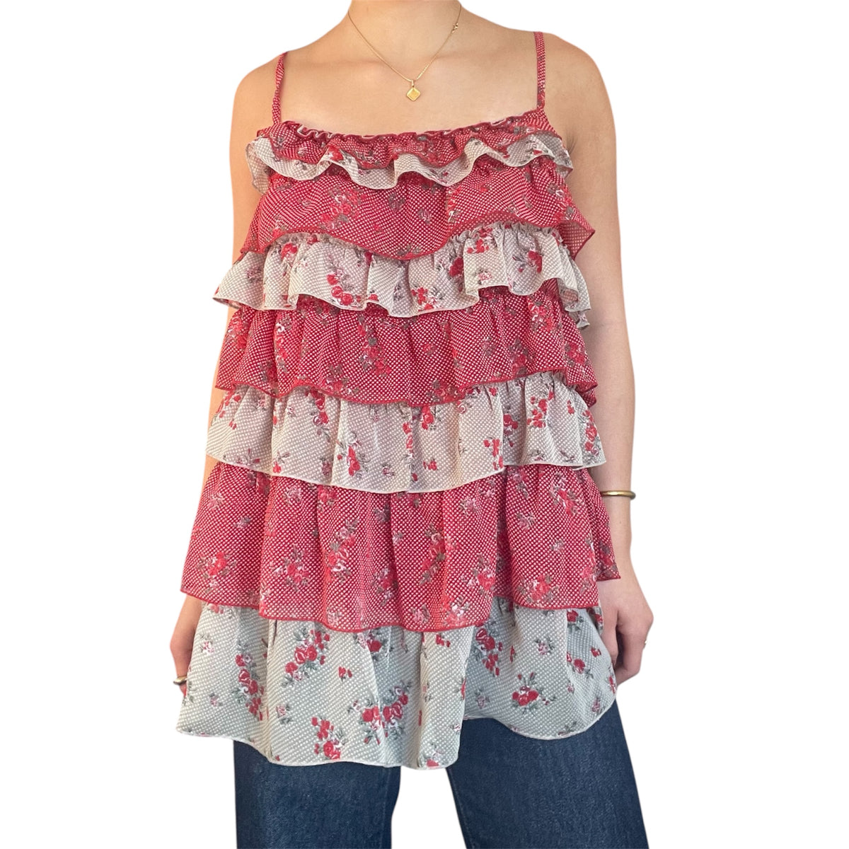 Polka Dot Floral Ruffle Tunic Top
