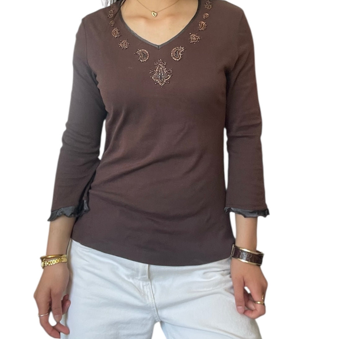 Bead Three-Quarter Sleeve Top