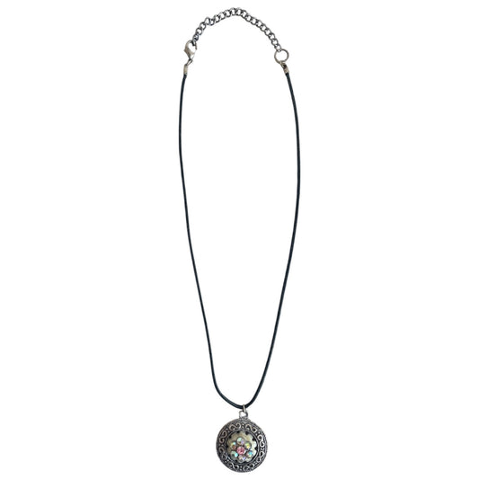 Rustic Silver Rhinestone Pendant Necklace
