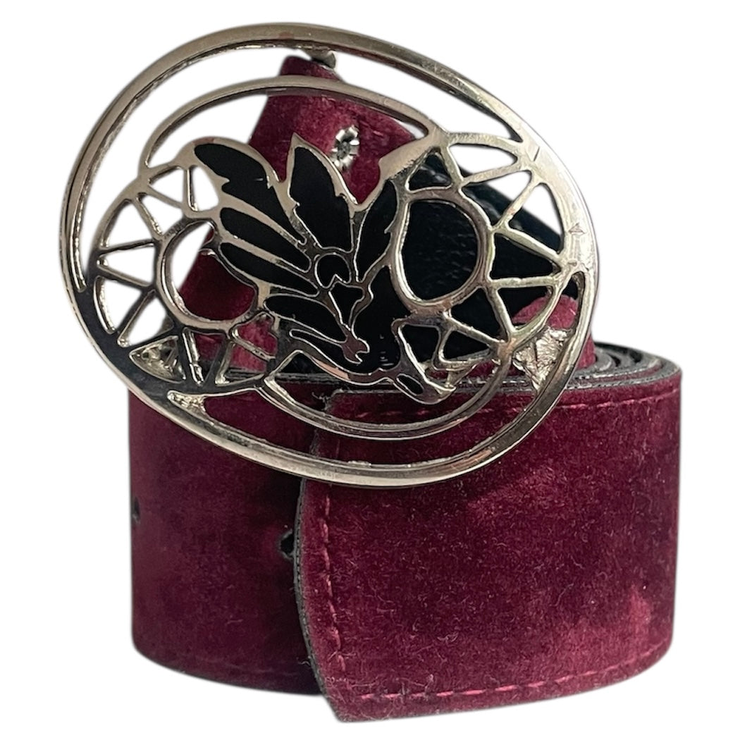 Velvet Leather Silver Buckle Belt