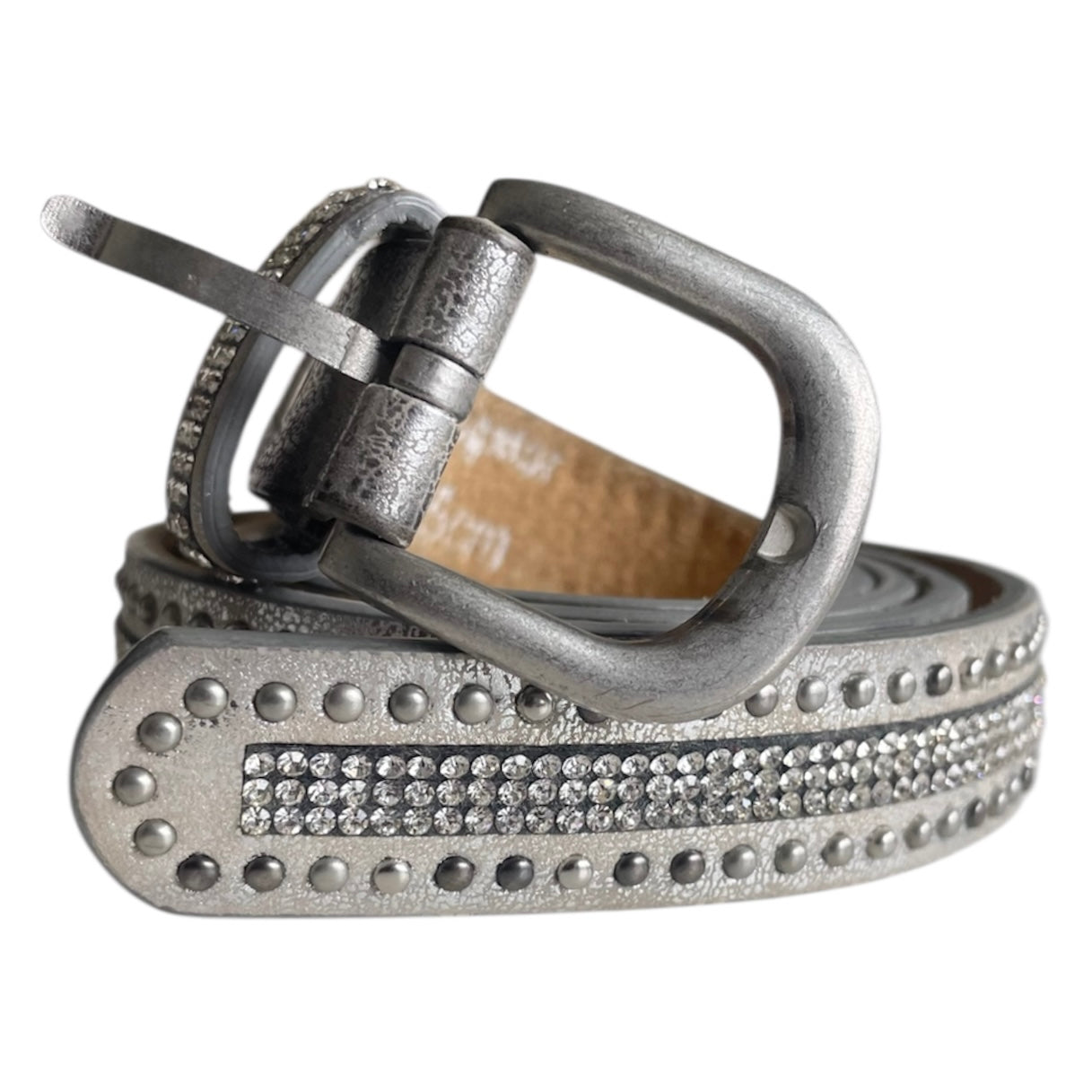 Silver Metallic Leather Belt