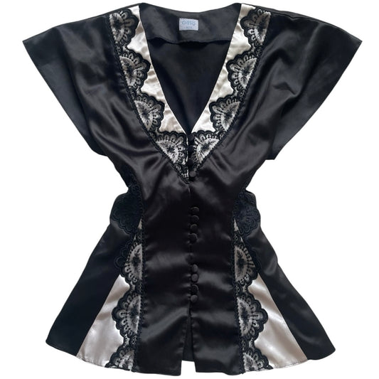 Satin Lace Tie Blouse