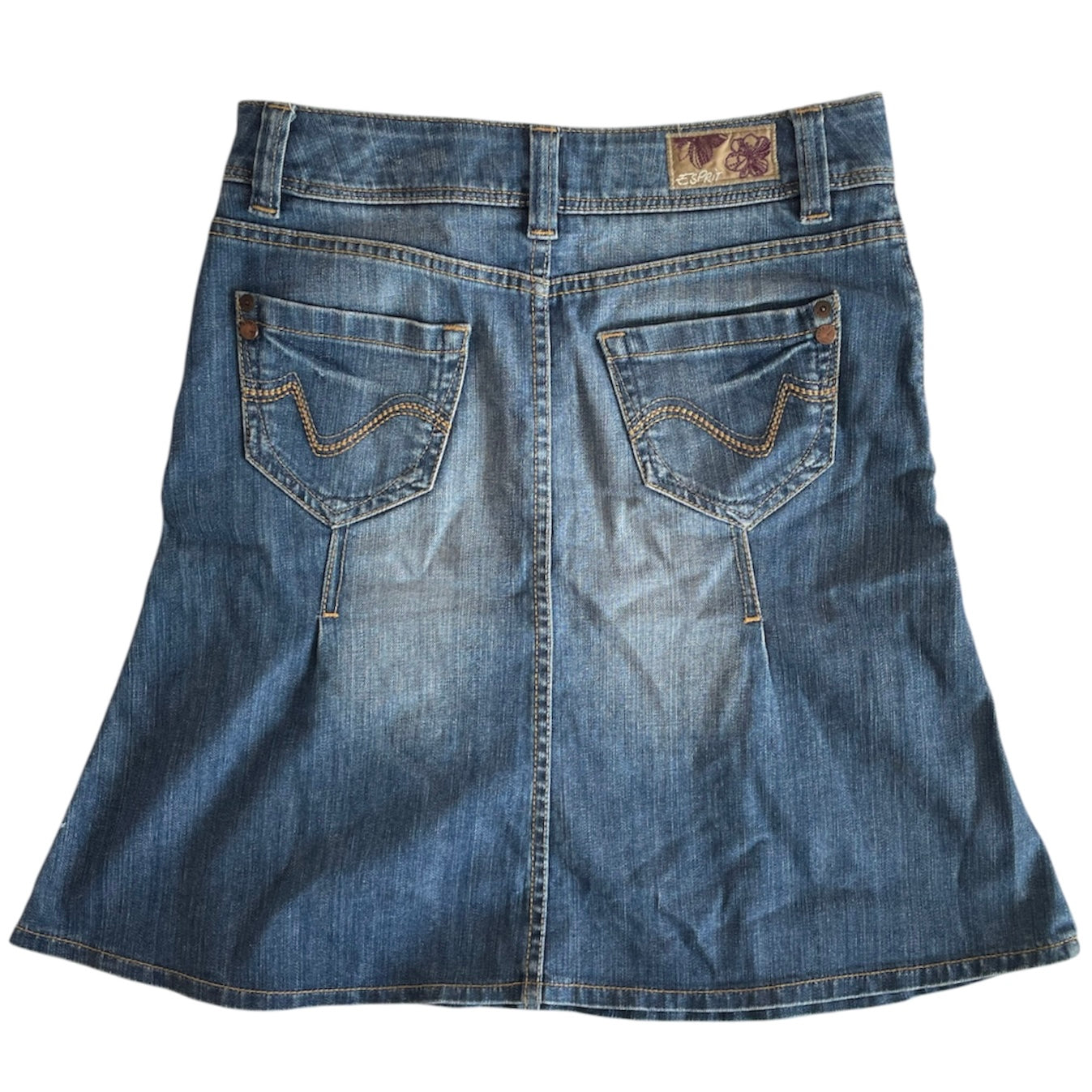 Low Rise Blue Denim Midi Skirt