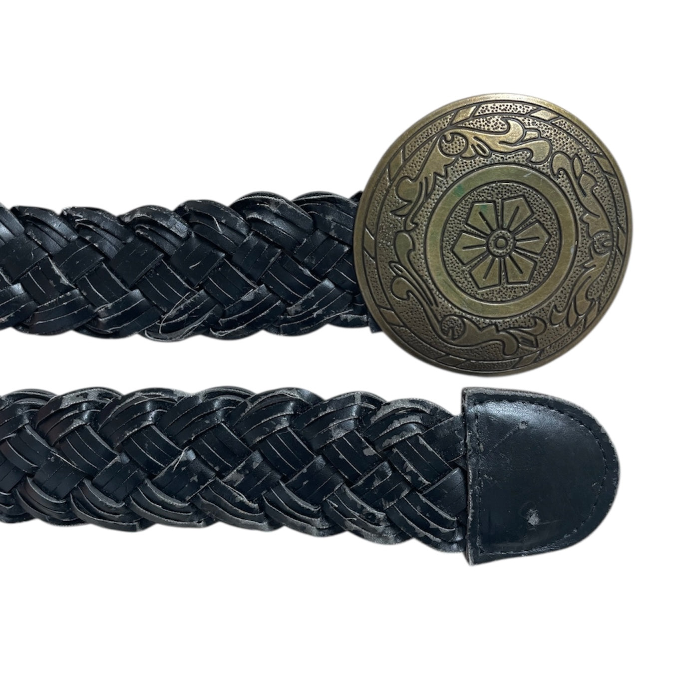 Braided Leather Big Buckle Belt
