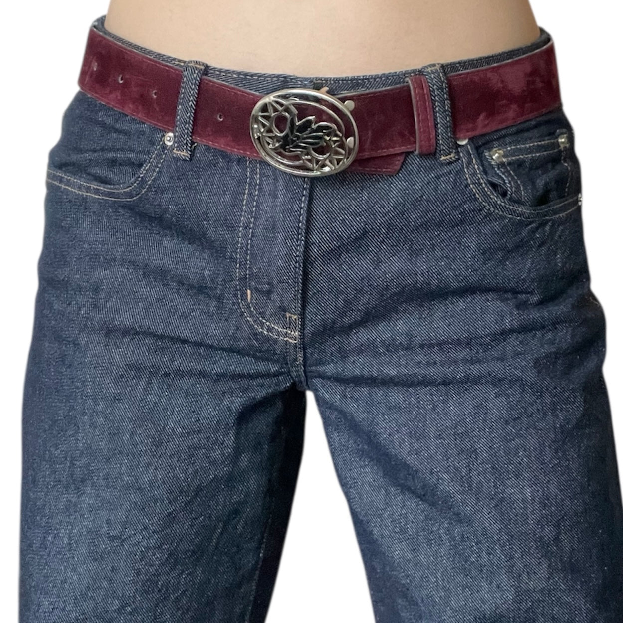 Velvet Leather Silver Buckle Belt