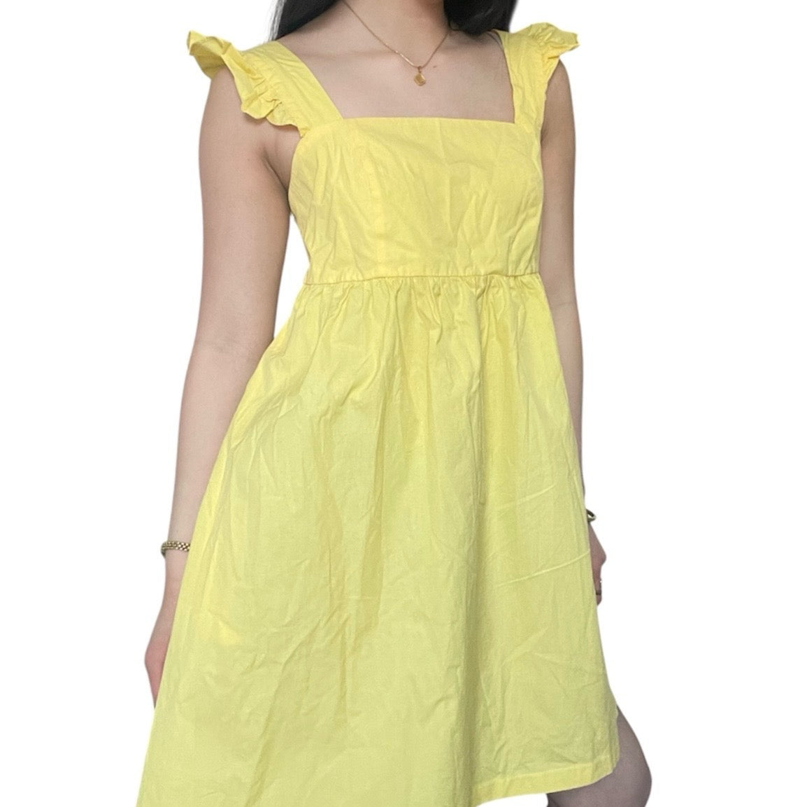 Yellow Ruffle Bow Midi Dress