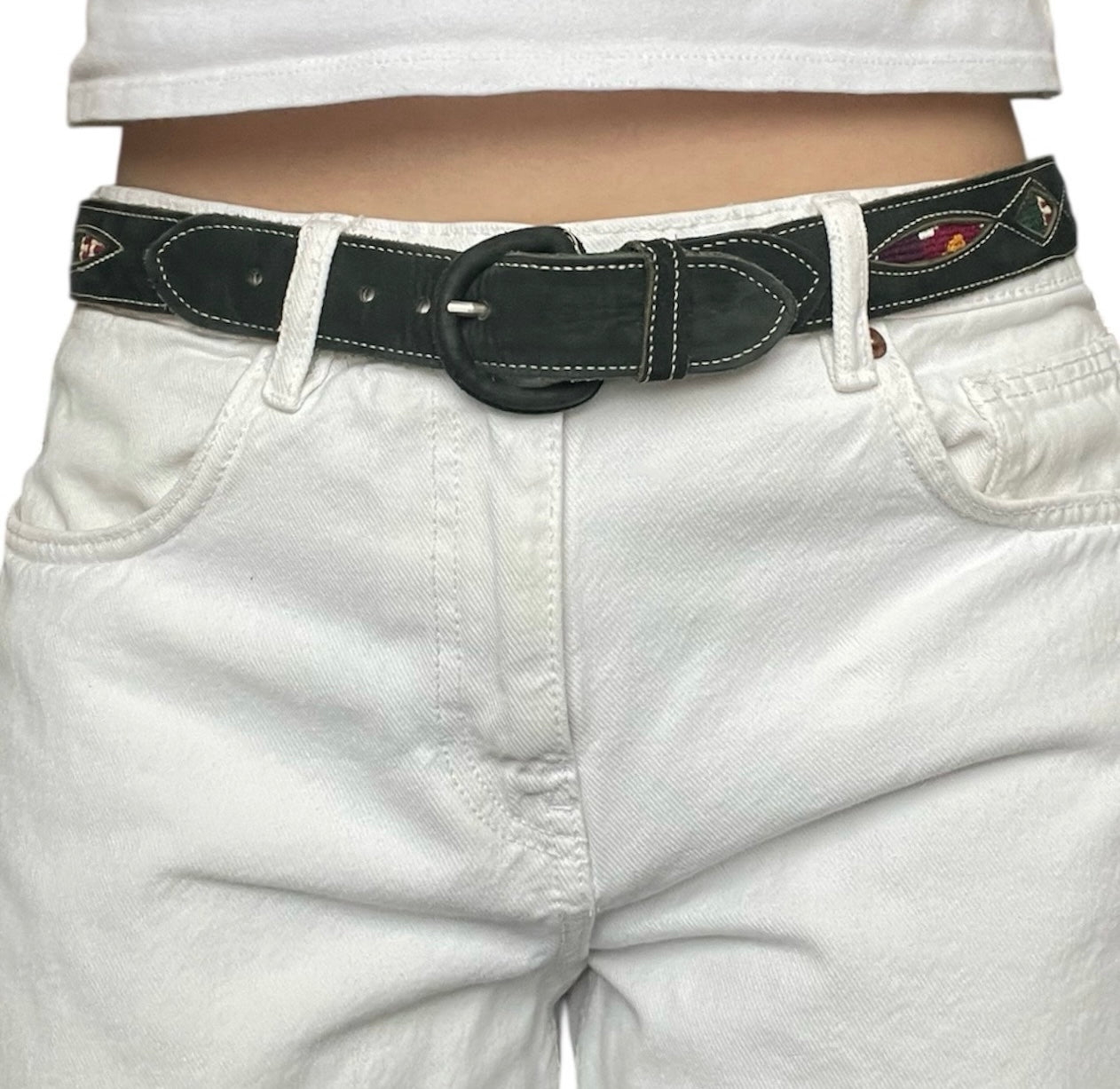 Leather Wowen Detail Belt
