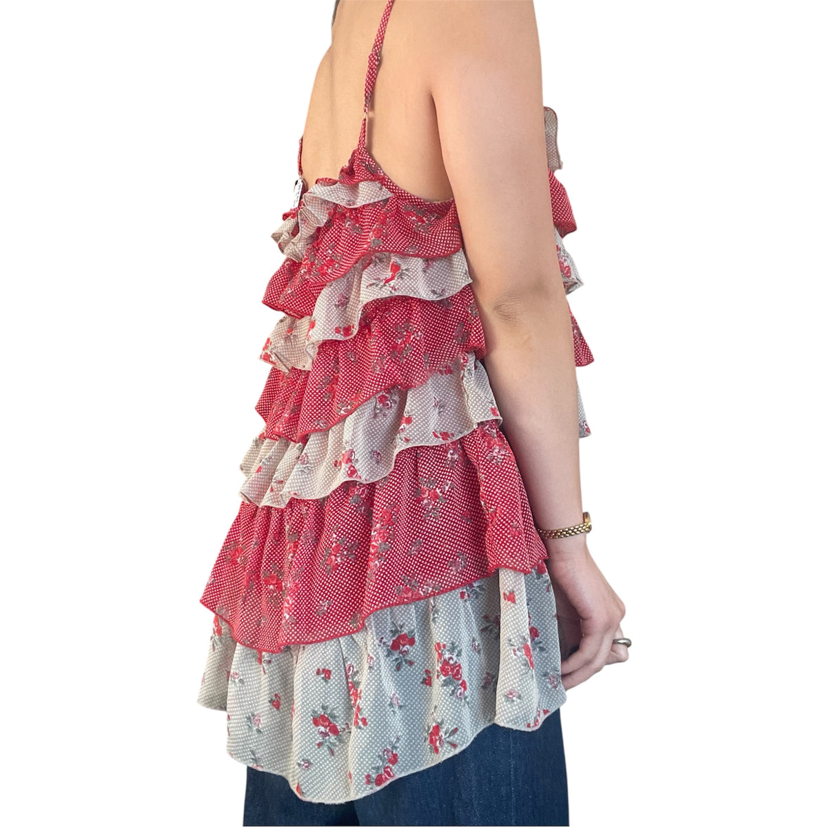 Polka Dot Floral Ruffle Tunic Top