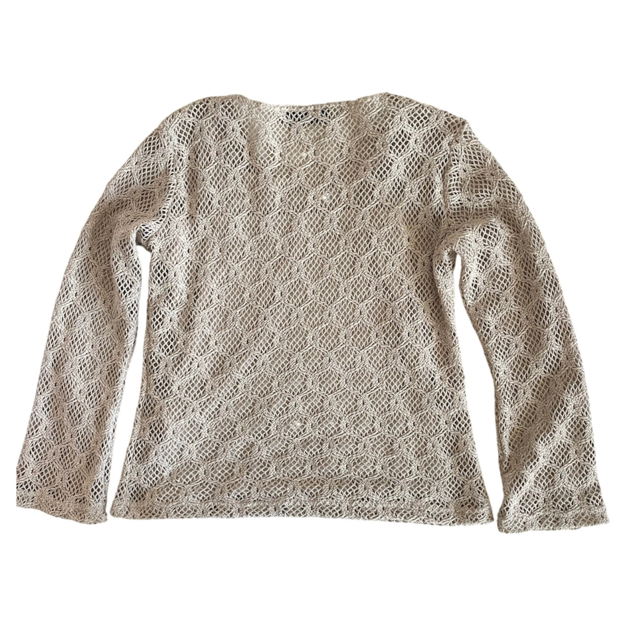 Beige Long Sleeve Crochet Top