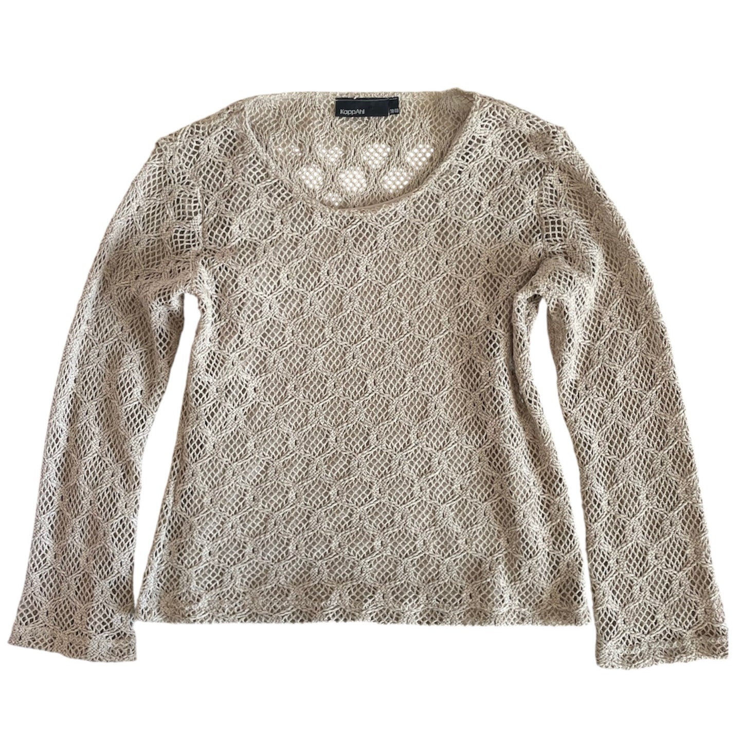 Beige Long Sleeve Crochet Top