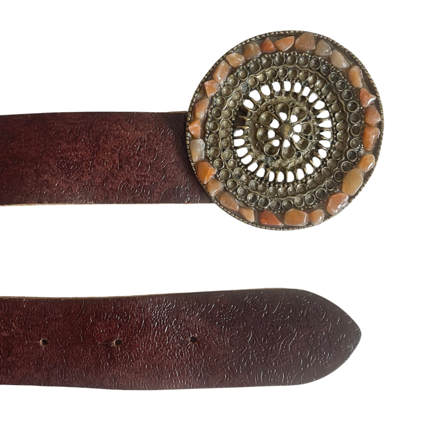 Round Crystal Buckle Leather Belt