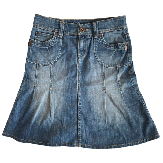 Low Rise Blue Denim Midi Skirt